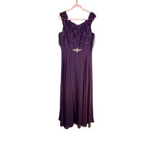 Alfred Angelo 9054 Eggplant Purple Lace Sequin Chiffon Formal Gown Dress NWT 14